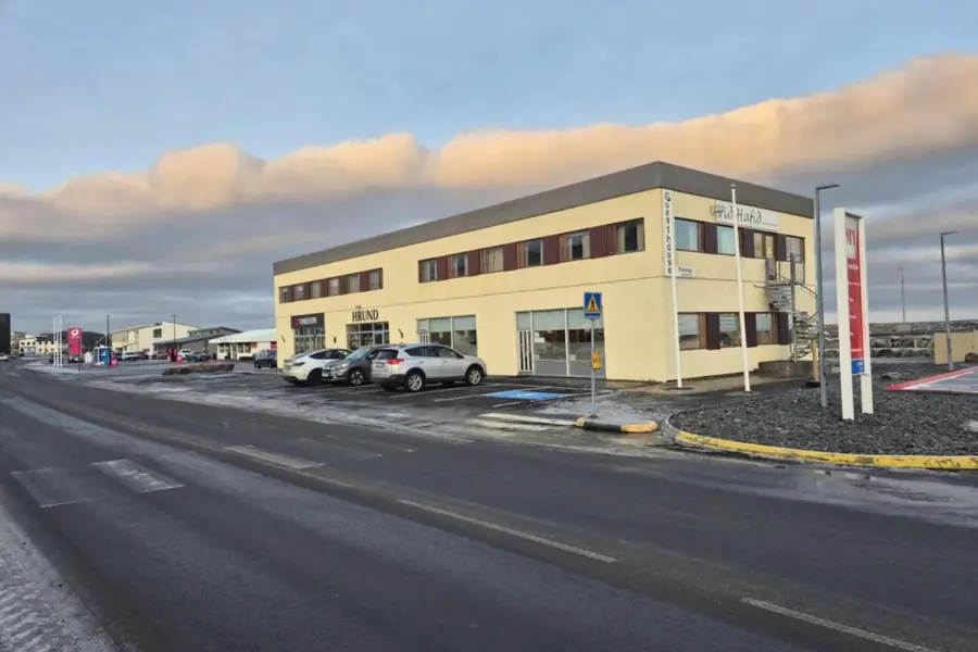 Facade of Við Hafið Oceanfront Guesthouse on Ólafsvík’s main street